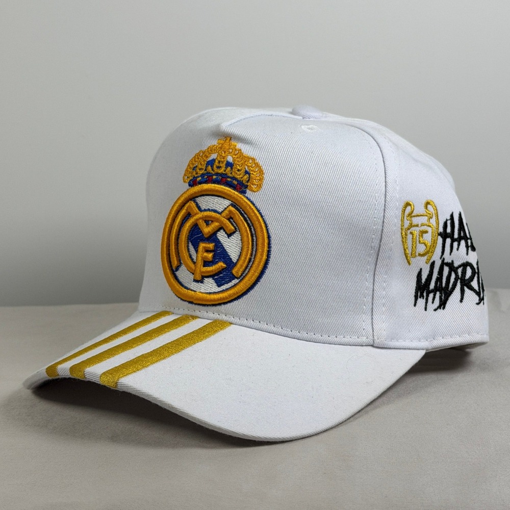 Adidas Real Madrid Hala Madrid 15 Champions Snapback Hat White Gold Mens Cap